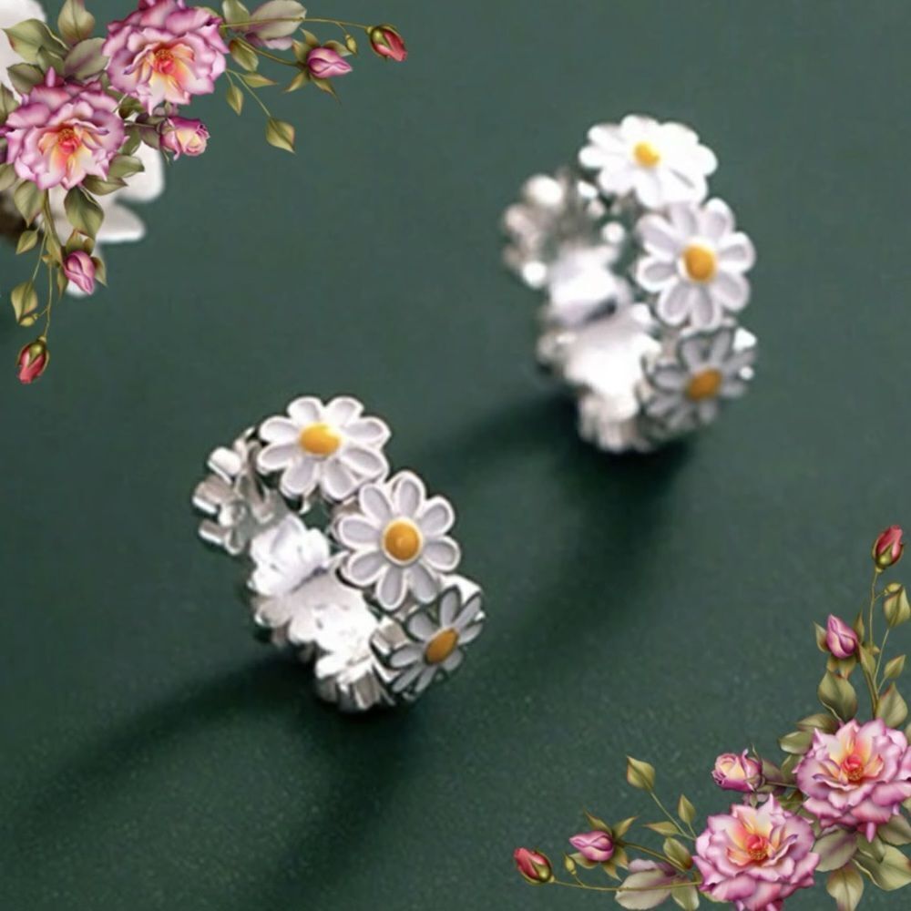 Daisy Flower Painting Design Floral‎ Ear Stud Earrings